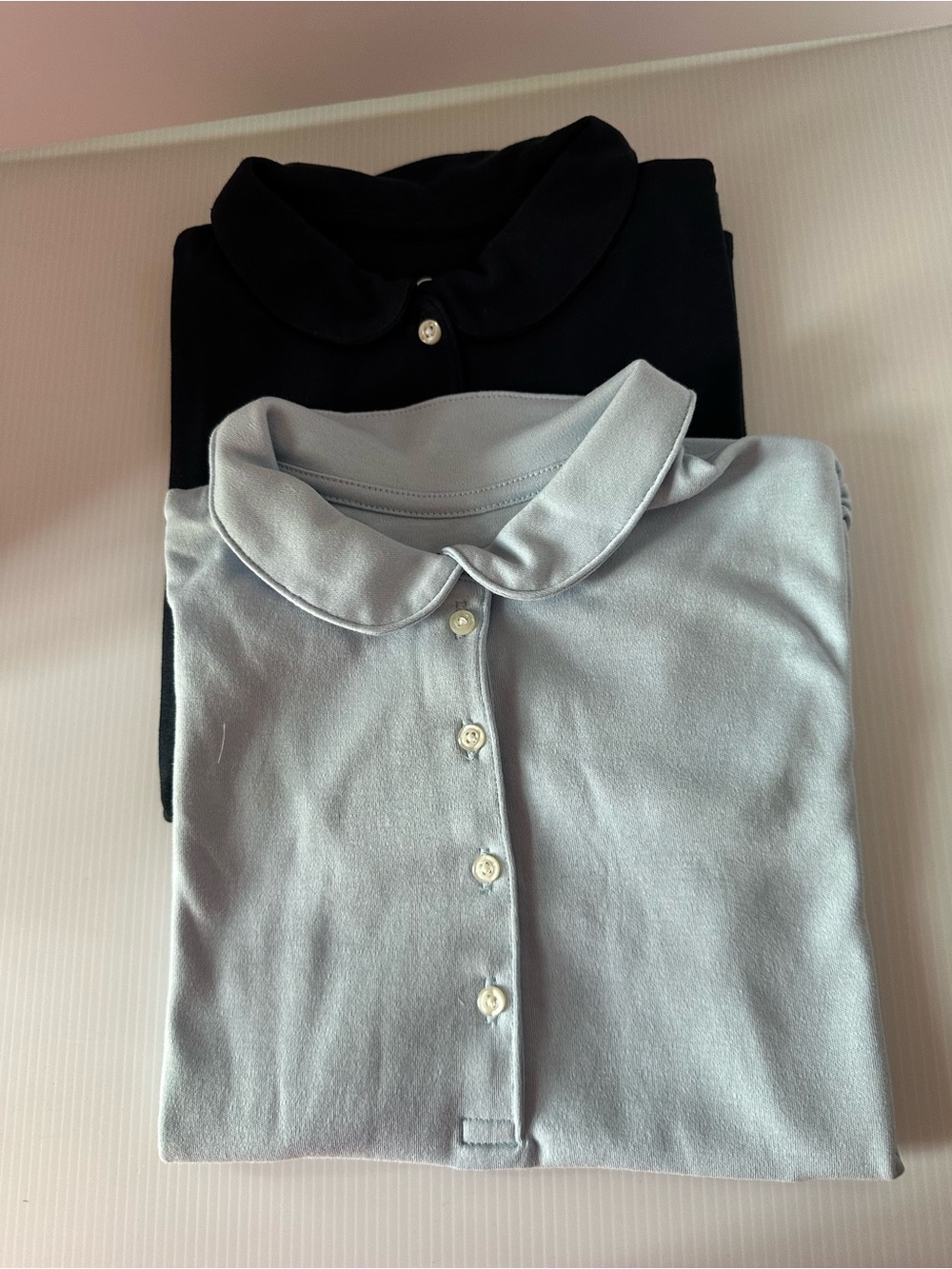 Lands’ End Girls Size 5-6 Polo Shirts Navy Blue Peter Pan Collar NWOTa
